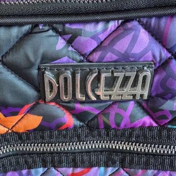 DOLCEZZA large quilted fabric travel bag multicolour purple with shoulder strap - Picture 3 of 16